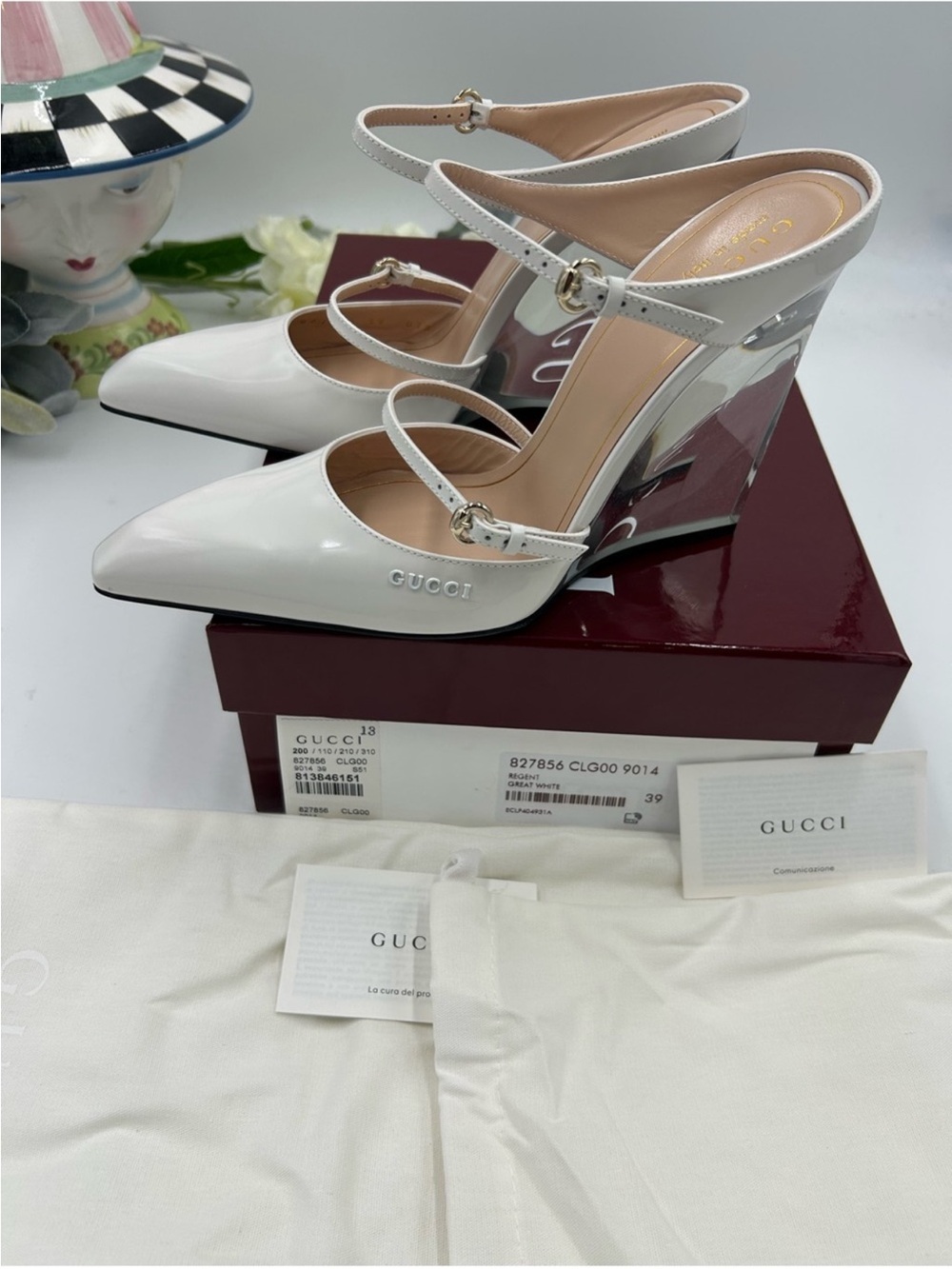 Women’s Gucci, Regent, leather wedge mules, size 39 made in Italy - Picture 4 of 10